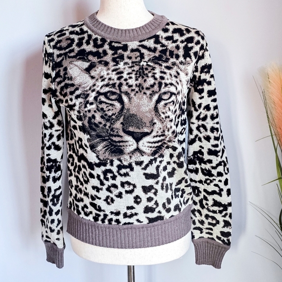 Anthropologie, New, Aldomartins Safa Leopard Neutral Sweater, Size Small - Picture 2 of 12
